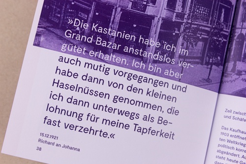 Detail shot of an inside page with quotation and photo