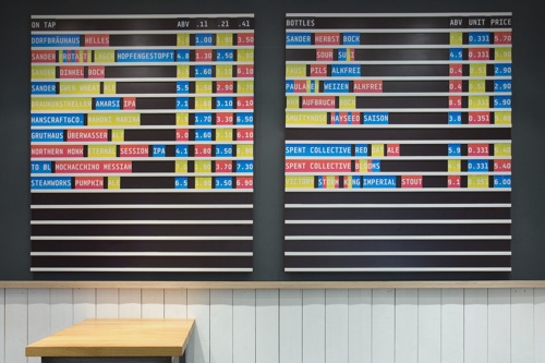 Modular beer menu in the bar area